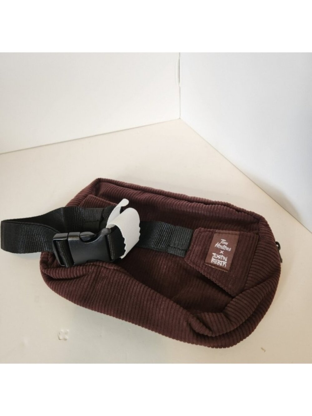 TimBiebs X Justin Bieber Tim Hortons Logo Fanny Pack NEW NWT 2021 Brown Corduroy - Picture 3 of 6
